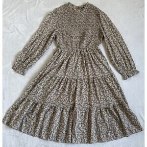 Hayden Smocked Ruffle Neck Puff Sleeves Tiered Skirt Midi Dress Size 1XL